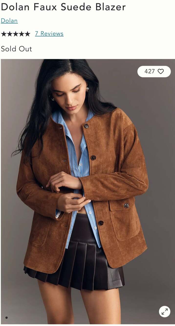 Dolan Faux Suede Blazer Size XS Brown Button Front